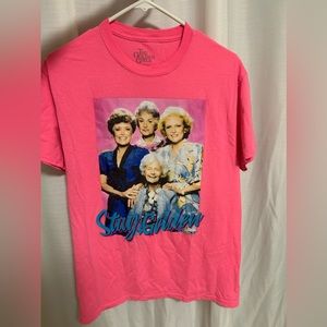 Neon pink Golden Girls t-shirt.